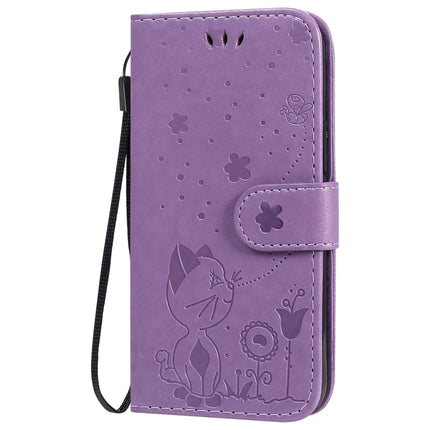 For iPhone 12 mini Cat Bee Embossing Pattern Shockproof Horizontal Flip Leather Case with Holder & Card Slots & Wallet(Purple)-garmade.com