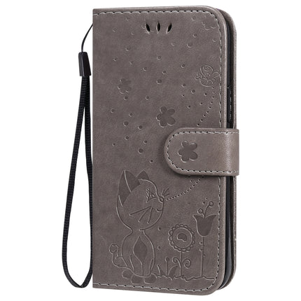 For iPhone 12 mini Cat Bee Embossing Pattern Shockproof Horizontal Flip Leather Case with Holder & Card Slots & Wallet(Grey)-garmade.com