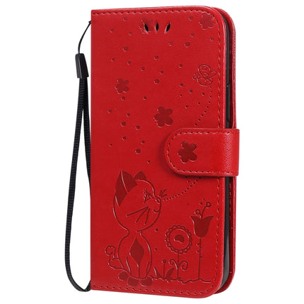 For iPhone 12 mini Cat Bee Embossing Pattern Shockproof Horizontal Flip Leather Case with Holder & Card Slots & Wallet(Red)-garmade.com