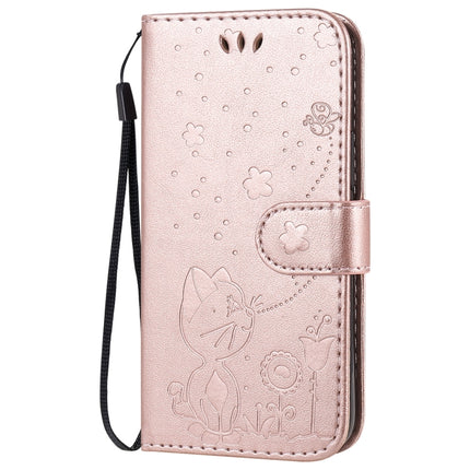 For iPhone 12 mini Cat Bee Embossing Pattern Shockproof Horizontal Flip Leather Case with Holder & Card Slots & Wallet(Rose Gold)-garmade.com