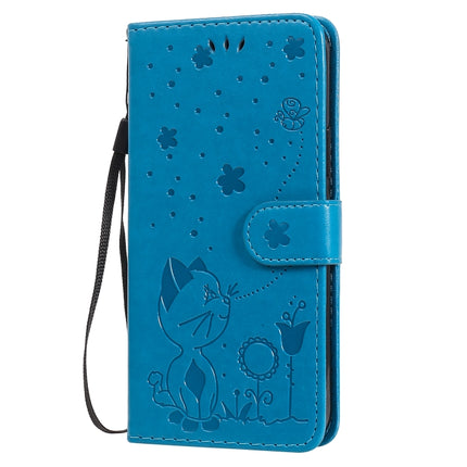 For iPhone 12 / 12 Pro Cat Bee Embossing Pattern Shockproof Horizontal Flip Leather Case with Holder & Card Slots & Wallet(Blue)-garmade.com