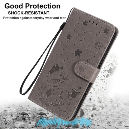 For iPhone 12 / 12 Pro Cat Bee Embossing Pattern Shockproof Horizontal Flip Leather Case with Holder & Card Slots & Wallet(Blue)-garmade.com