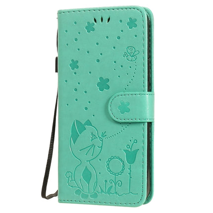 For iPhone 12 / 12 Pro Cat Bee Embossing Pattern Shockproof Horizontal Flip Leather Case with Holder & Card Slots & Wallet(Green)-garmade.com