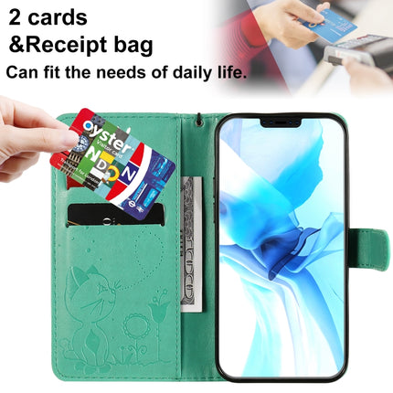 For iPhone 12 / 12 Pro Cat Bee Embossing Pattern Shockproof Horizontal Flip Leather Case with Holder & Card Slots & Wallet(Green)-garmade.com