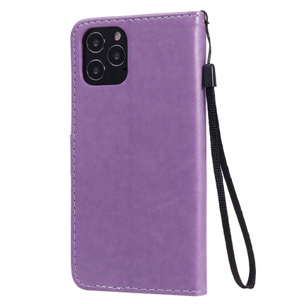 For iPhone 12 / 12 Pro Cat Bee Embossing Pattern Shockproof Horizontal Flip Leather Case with Holder & Card Slots & Wallet(Purple)-garmade.com