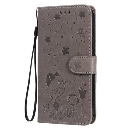 For iPhone 12 / 12 Pro Cat Bee Embossing Pattern Shockproof Horizontal Flip Leather Case with Holder & Card Slots & Wallet(Grey)-garmade.com