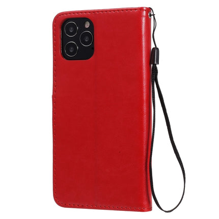 For iPhone 12 / 12 Pro Cat Bee Embossing Pattern Shockproof Horizontal Flip Leather Case with Holder & Card Slots & Wallet(Red)-garmade.com