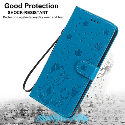 For iPhone 12 Pro Max Cat Bee Embossing Pattern Shockproof Horizontal Flip Leather Case with Holder & Card Slots & Wallet(Blue)-garmade.com