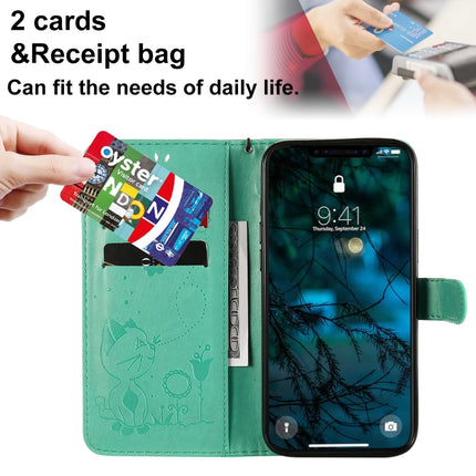 For iPhone 12 Pro Max Cat Bee Embossing Pattern Shockproof Horizontal Flip Leather Case with Holder & Card Slots & Wallet(Green)-garmade.com