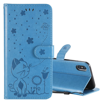 For iPhone X / XS Cat Bee Embossing Pattern Shockproof Horizontal Flip Leather Case with Holder & Card Slots & Wallet(Blue)-garmade.com