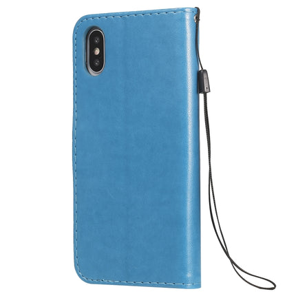 For iPhone X / XS Cat Bee Embossing Pattern Shockproof Horizontal Flip Leather Case with Holder & Card Slots & Wallet(Blue)-garmade.com