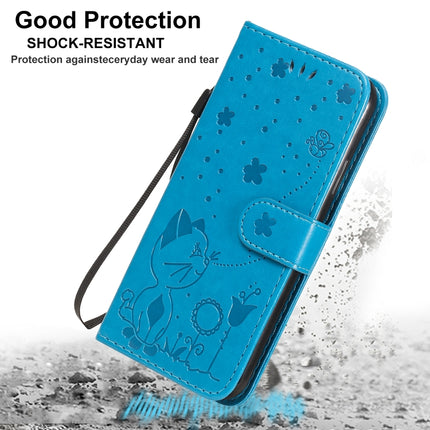 For iPhone X / XS Cat Bee Embossing Pattern Shockproof Horizontal Flip Leather Case with Holder & Card Slots & Wallet(Blue)-garmade.com