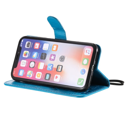 For iPhone X / XS Cat Bee Embossing Pattern Shockproof Horizontal Flip Leather Case with Holder & Card Slots & Wallet(Blue)-garmade.com