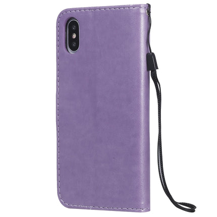 For iPhone X / XS Cat Bee Embossing Pattern Shockproof Horizontal Flip Leather Case with Holder & Card Slots & Wallet(Purple)-garmade.com
