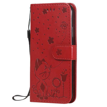 For iPhone X / XS Cat Bee Embossing Pattern Shockproof Horizontal Flip Leather Case with Holder & Card Slots & Wallet(Red)-garmade.com