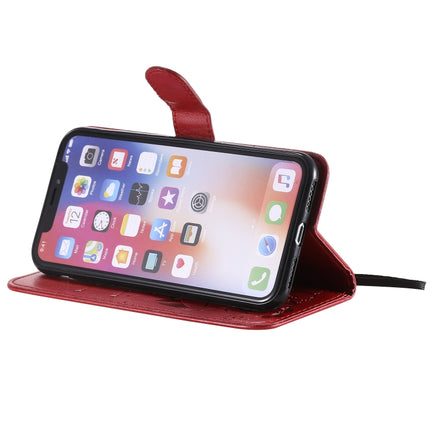 For iPhone X / XS Cat Bee Embossing Pattern Shockproof Horizontal Flip Leather Case with Holder & Card Slots & Wallet(Red)-garmade.com