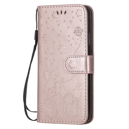 For iPhone X / XS Cat Bee Embossing Pattern Shockproof Horizontal Flip Leather Case with Holder & Card Slots & Wallet(Rose Gold)-garmade.com