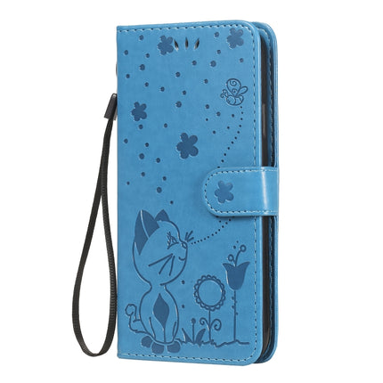 For iPhone XR Cat Bee Embossing Pattern Shockproof Horizontal Flip Leather Case with Holder & Card Slots & Wallet(Blue)-garmade.com