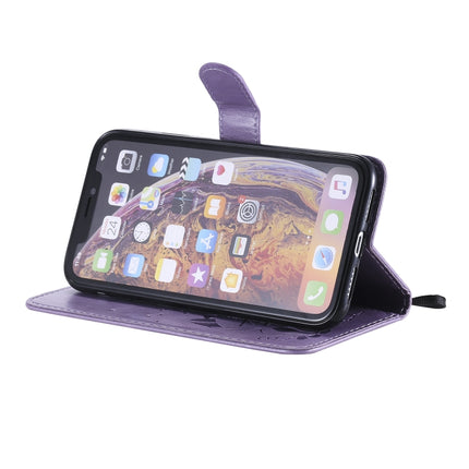 For iPhone XR Cat Bee Embossing Pattern Shockproof Horizontal Flip Leather Case with Holder & Card Slots & Wallet(Purple)-garmade.com