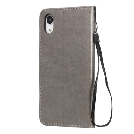For iPhone XR Cat Bee Embossing Pattern Shockproof Horizontal Flip Leather Case with Holder & Card Slots & Wallet(Grey)-garmade.com