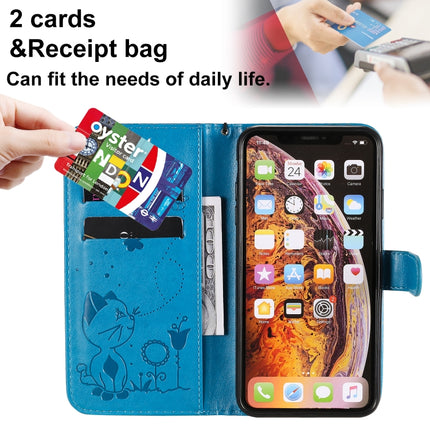 For iPhone XS Max Cat Bee Embossing Pattern Shockproof Horizontal Flip Leather Case with Holder & Card Slots & Wallet(Blue)-garmade.com