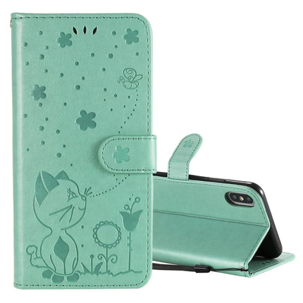 For iPhone XS Max Cat Bee Embossing Pattern Shockproof Horizontal Flip Leather Case with Holder & Card Slots & Wallet(Green)-garmade.com