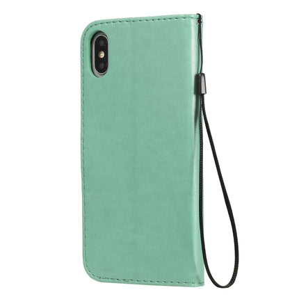 For iPhone XS Max Cat Bee Embossing Pattern Shockproof Horizontal Flip Leather Case with Holder & Card Slots & Wallet(Green)-garmade.com