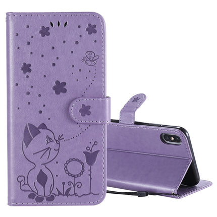 For iPhone XS Max Cat Bee Embossing Pattern Shockproof Horizontal Flip Leather Case with Holder & Card Slots & Wallet(Purple)-garmade.com