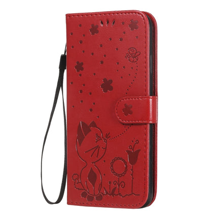For iPhone XS Max Cat Bee Embossing Pattern Shockproof Horizontal Flip Leather Case with Holder & Card Slots & Wallet(Red)-garmade.com