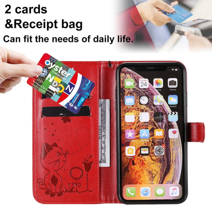 For iPhone XS Max Cat Bee Embossing Pattern Shockproof Horizontal Flip Leather Case with Holder & Card Slots & Wallet(Red)-garmade.com