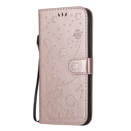 For iPhone XS Max Cat Bee Embossing Pattern Shockproof Horizontal Flip Leather Case with Holder & Card Slots & Wallet(Rose Gold)-garmade.com