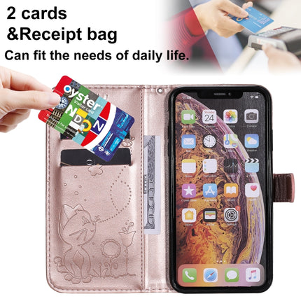 For iPhone XS Max Cat Bee Embossing Pattern Shockproof Horizontal Flip Leather Case with Holder & Card Slots & Wallet(Rose Gold)-garmade.com
