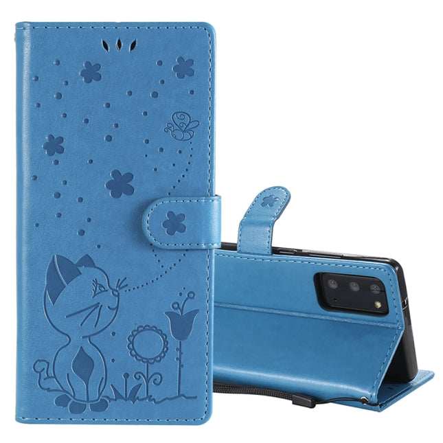 For Samsung Galaxy Note 20 Cat Bee Embossing Pattern Shockproof Horizontal Flip Leather Case with Holder & Card Slots & Wallet(Blue)-garmade.com