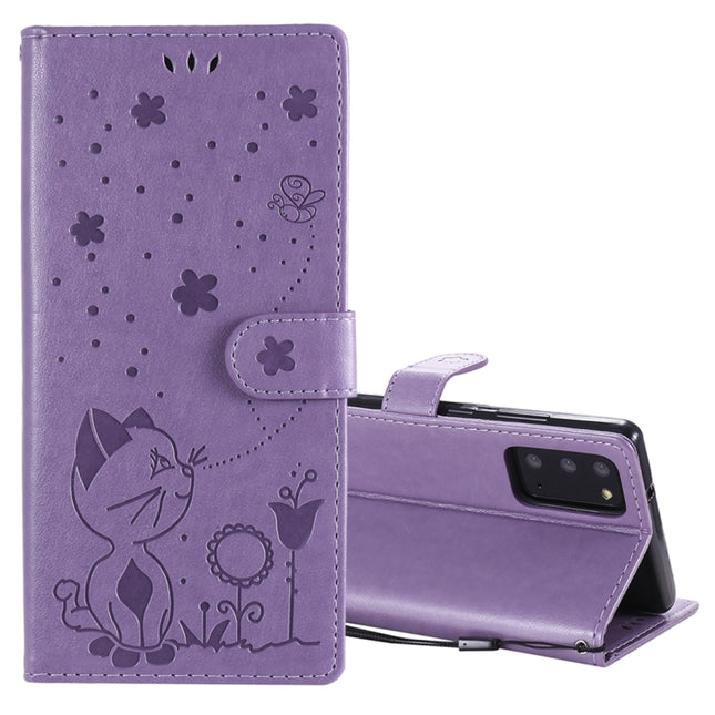 For Samsung Galaxy Note 20 Cat Bee Embossing Pattern Shockproof Horizontal Flip Leather Case with Holder & Card Slots & Wallet(Purple)-garmade.com