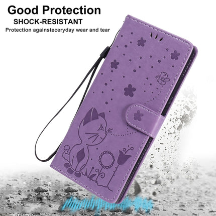 For Samsung Galaxy Note 20 Cat Bee Embossing Pattern Shockproof Horizontal Flip Leather Case with Holder & Card Slots & Wallet(Purple)-garmade.com