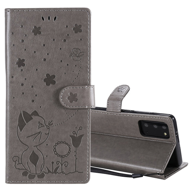 For Samsung Galaxy Note 20 Cat Bee Embossing Pattern Shockproof Horizontal Flip Leather Case with Holder & Card Slots & Wallet(Grey)-garmade.com