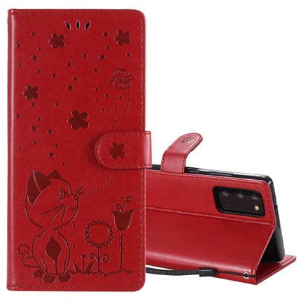 For Samsung Galaxy Note 20 Cat Bee Embossing Pattern Shockproof Horizontal Flip Leather Case with Holder & Card Slots & Wallet(Red)-garmade.com