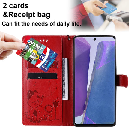 For Samsung Galaxy Note 20 Cat Bee Embossing Pattern Shockproof Horizontal Flip Leather Case with Holder & Card Slots & Wallet(Red)-garmade.com