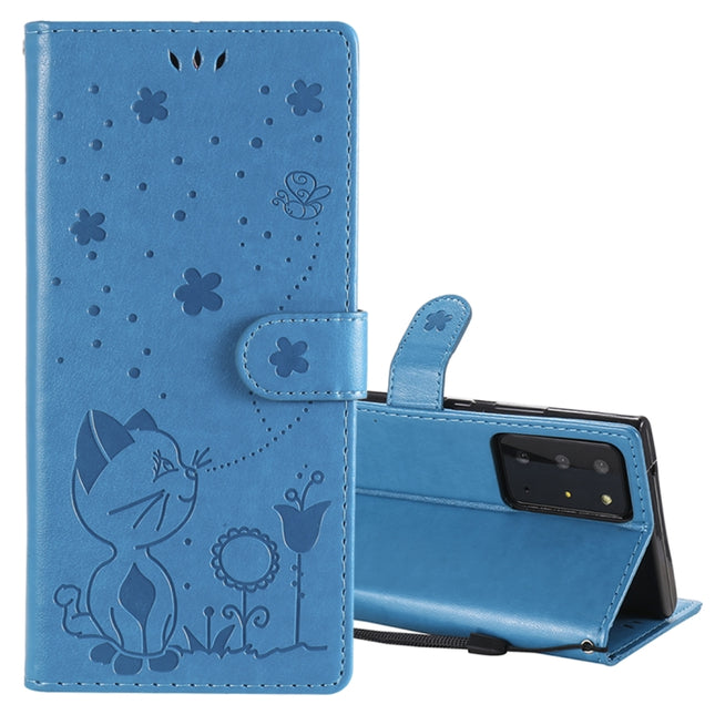 For Samsung Galaxy Note 20 Ultra Cat Bee Embossing Pattern Shockproof Horizontal Flip Leather Case with Holder & Card Slots & Wallet(Blue)-garmade.com
