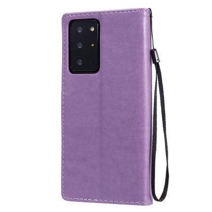 For Samsung Galaxy Note 20 Ultra Cat Bee Embossing Pattern Shockproof Horizontal Flip Leather Case with Holder & Card Slots & Wallet(Purple)-garmade.com