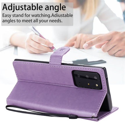 For Samsung Galaxy Note 20 Ultra Cat Bee Embossing Pattern Shockproof Horizontal Flip Leather Case with Holder & Card Slots & Wallet(Purple)-garmade.com