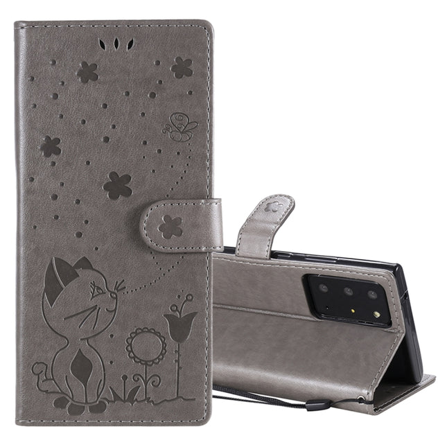 For Samsung Galaxy Note 20 Ultra Cat Bee Embossing Pattern Shockproof Horizontal Flip Leather Case with Holder & Card Slots & Wallet(Grey)-garmade.com