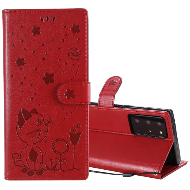 For Samsung Galaxy Note 20 Ultra Cat Bee Embossing Pattern Shockproof Horizontal Flip Leather Case with Holder & Card Slots & Wallet(Red)-garmade.com