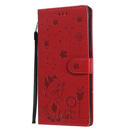 For Samsung Galaxy Note 20 Ultra Cat Bee Embossing Pattern Shockproof Horizontal Flip Leather Case with Holder & Card Slots & Wallet(Red)-garmade.com