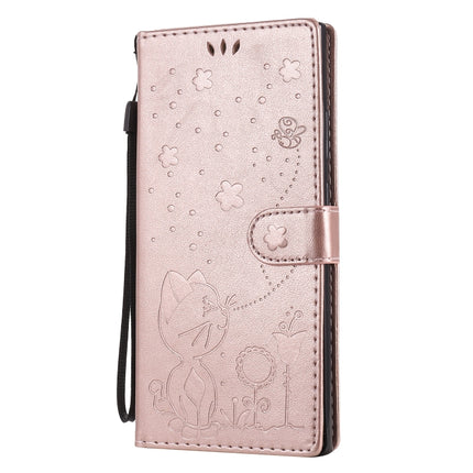 For Samsung Galaxy Note 20 Ultra Cat Bee Embossing Pattern Shockproof Horizontal Flip Leather Case with Holder & Card Slots & Wallet(Rose Gold)-garmade.com
