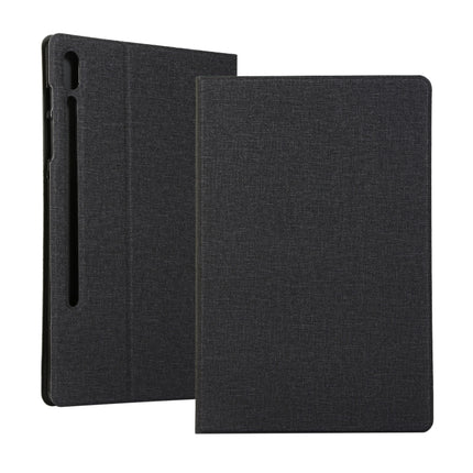 For Samsung Galaxy Tab S8+ / Tab S8 Plus / Tab S7 FE / Tab S7+ / T970 Fabric Texture Horizontal Flip PU Leather Case with Holder(Black)-garmade.com