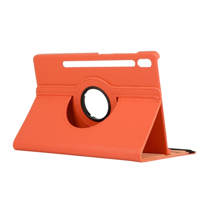 For Samsung Galaxy Tab S8+ / Tab S8 Plus / Tab S7 FE / Tab S7+ / T970 360 Degree Rotation Litchi Texture Flip Leather Case with Holder(Orange)-garmade.com