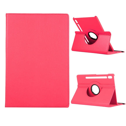 For Samsung Galaxy Tab S8+ / Tab S8 Plus / Tab S7 FE / Tab S7+ / T970 360 Degree Rotation Litchi Texture Flip Leather Case with Holder(Rose Red)-garmade.com