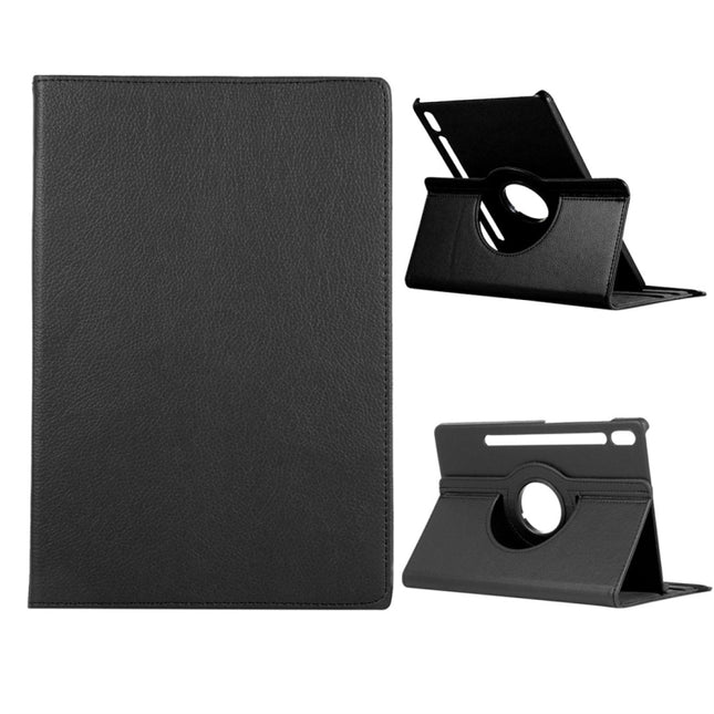 For Samsung Galaxy Tab S8+ / Tab S8 Plus / Tab S7 FE / Tab S7+ / T970 360 Degree Rotation Litchi Texture Flip Leather Case with Holder(Black)-garmade.com