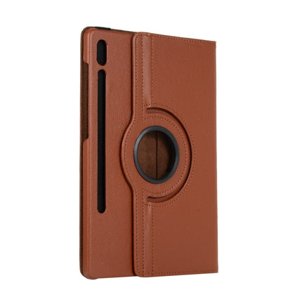 For Samsung Galaxy Tab S8+ / Tab S8 Plus / Tab S7 FE / Tab S7+ / T970 360 Degree Rotation Litchi Texture Flip Leather Case with Holder (Brown)-garmade.com